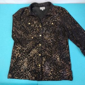 JM Collection Faux Suede 3/4 Sleeve BLack/Gold Blazer Stretch Size L